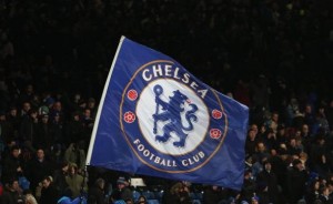 A Chelsea flag is waved during the UEFA Europa League Round of 32 second leg match (Photo by Ian Walton/Getty Images)